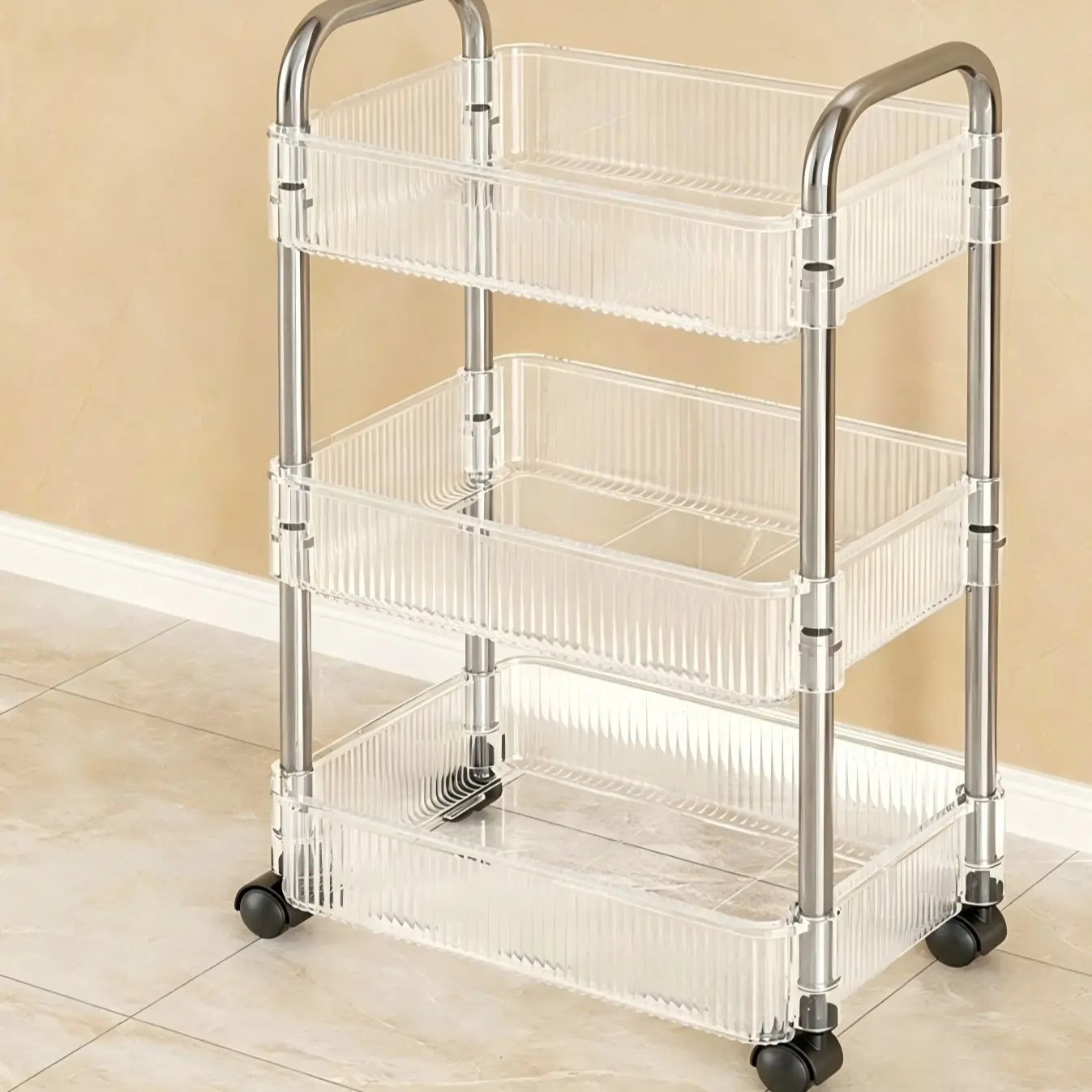Acrylic Transparent Mobile Cart, Large Capacity Multi-Functional Bathroom Organizer, Kitchen Snack Storage Rack, Office & Living Room Shelf