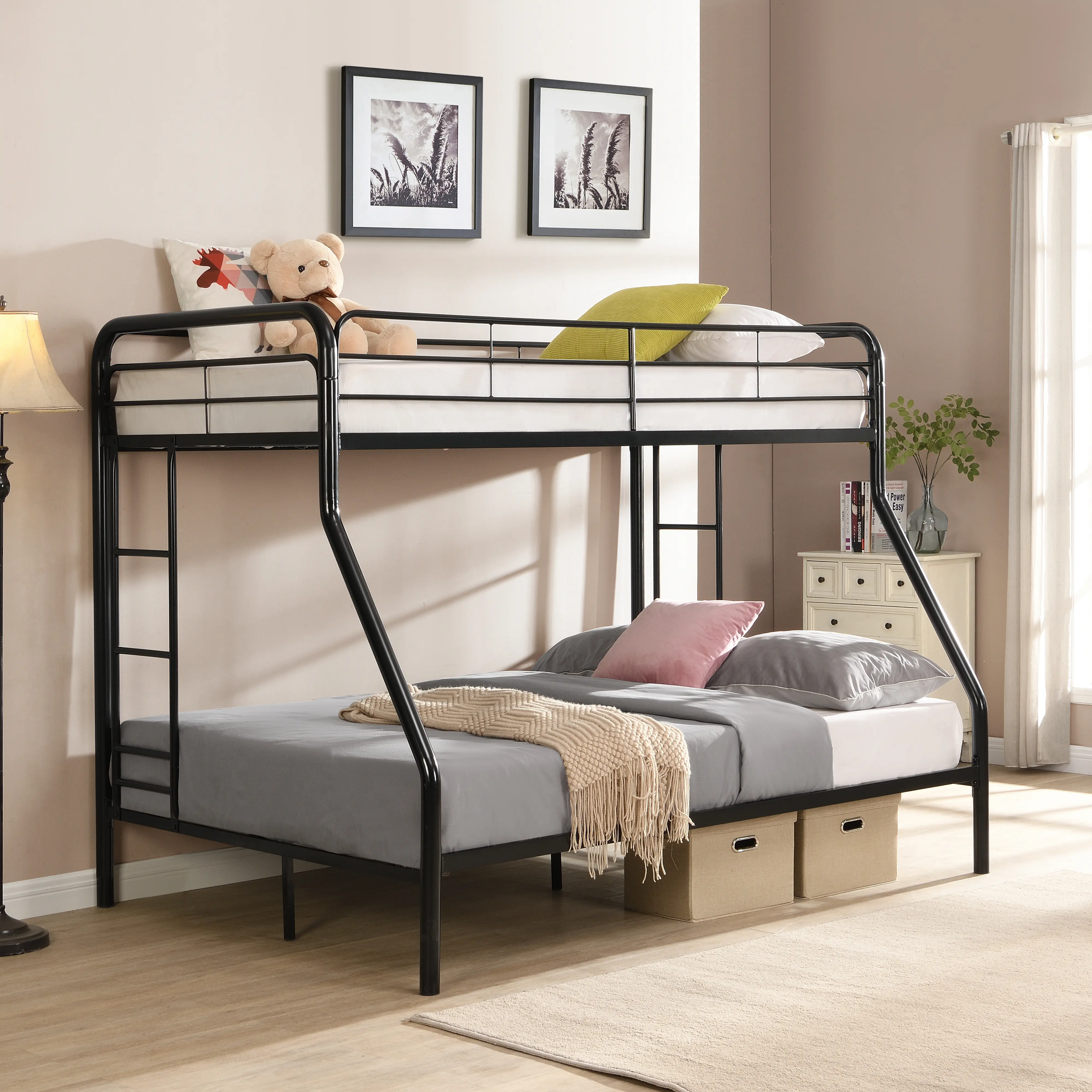 ARCH Twin Over Full Metal Bunk Bed with Large Under Bed Storage, No Box Spring Needed, Heavy Duty Steel Frame, Easy Assembly, Space Saving for Kids Teens Bedroom, Durable Black Finish, 2 Person, Bedroom Furniture for Bedroom, Guest Room, Kids Room