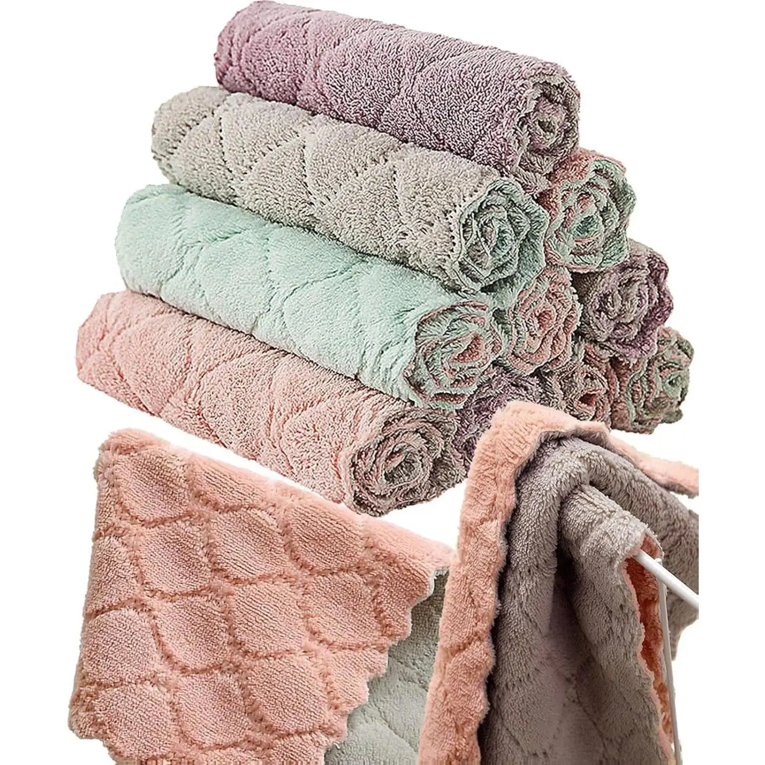 Kitchen Towels 12-Pack, Thick Coral Velvet Microfiber Dish Cloths - Super Absorbent, Quick-Dry, and Reusable Wipes for Cleaning Mirrors & Glass