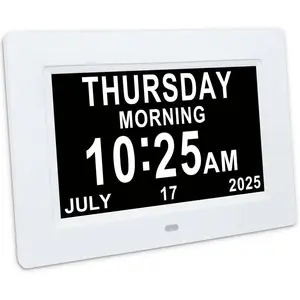 Dementia Clock for Seniors with Time,Date,and Month Display.Features 12 Alarm and 3 Display Modes.for Seniors,Individuals with Memory Loss,or Dementia Patients.White.