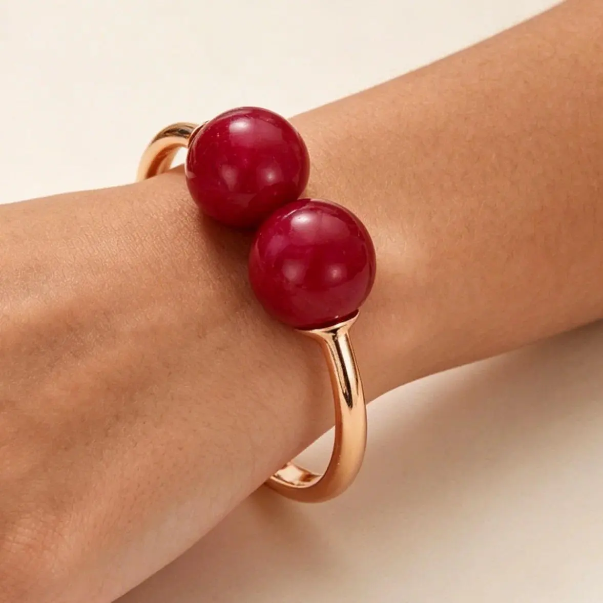 Trendy Acrylic Resin Bracelets Open Bangle Double Balls Beads Adjustable Multi Colors Daily Wear Party Fashion Accessories Gifts