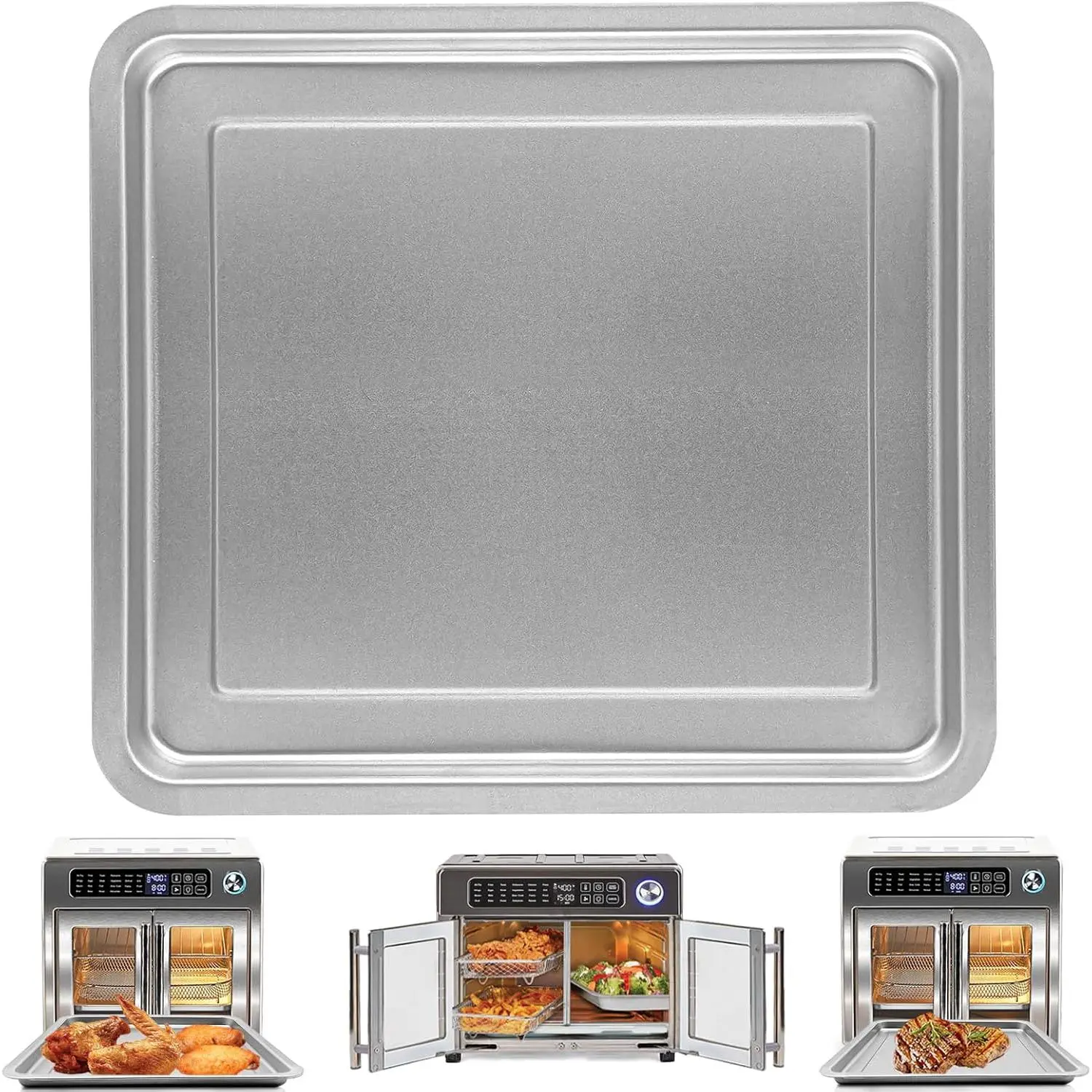 Stainless Steel Rectangular Air Fryer Tray - 12.2''×11.2''×0.8'' Large Size Perforated Grill Rack, 12.5''×11.5'' Air Fryer Oven Replacement Crisper Plate, FDA Safe, High Temp Res., Tasteless, Camping Healthy Cooking