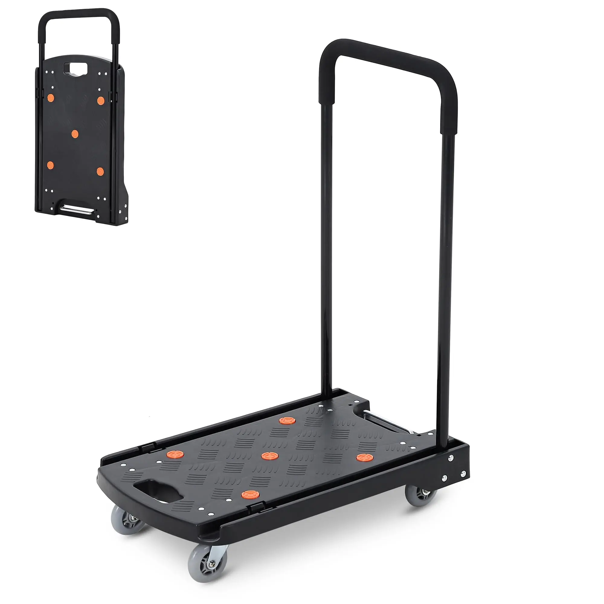 Foldable Platform Truck with 360 Degree Swivel Wheels, Heavy Duty Folding Hand Truck Dolly for Moving, Garage, Home & Office Use, Lightweight Utility Cart in Black