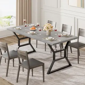 Garvee 70.9 in Large Dining Room Table for 6, Rectangular Kitchen Table with Heavy Duty Metal Legs, Farmhouse Wooden Dining Table for Big Family (Grey)