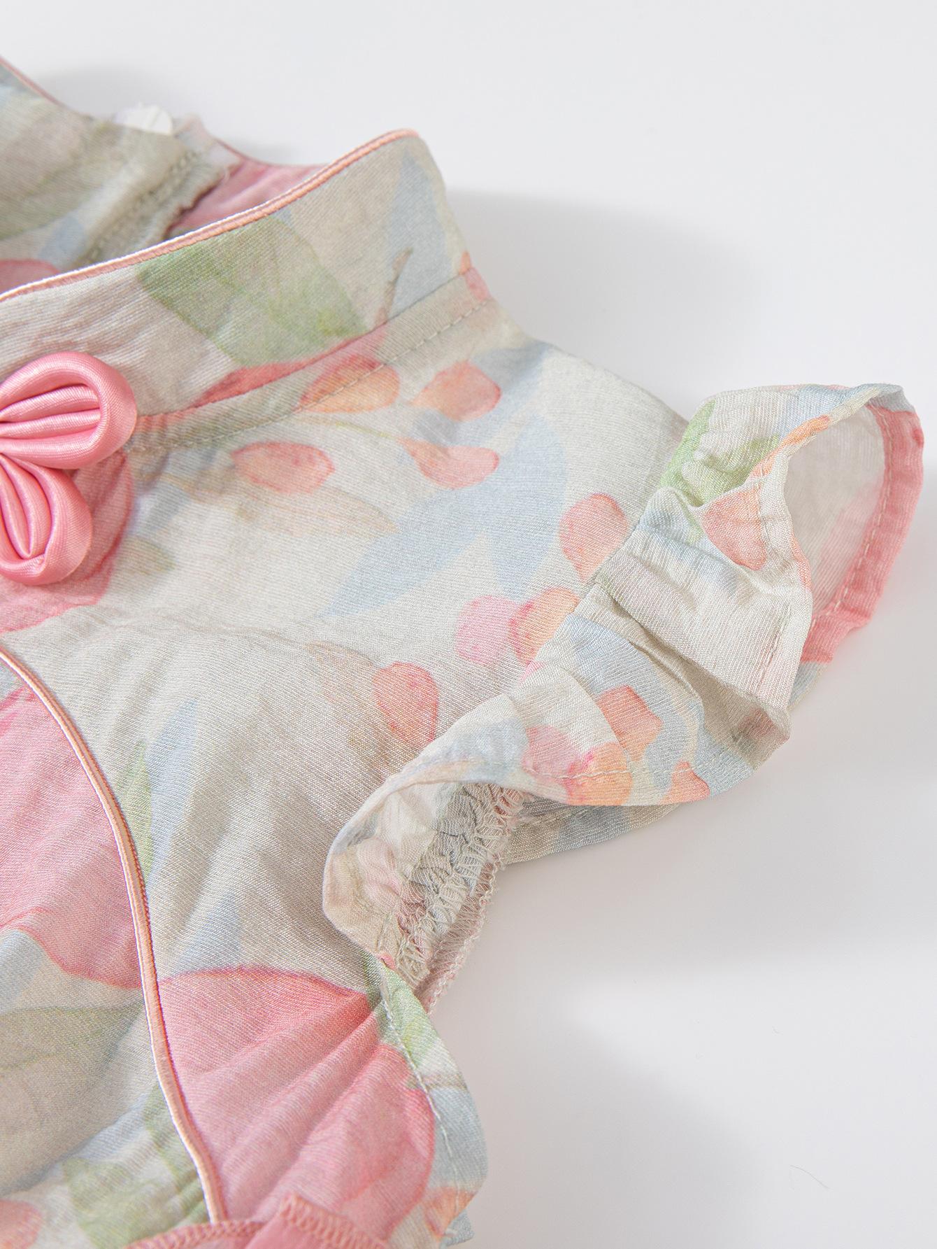 NewNew Cheongsam Dress for Girls Chinese Style Sleeveless Vest with Delicate Flutter Sleeves & Traditional Knot Buttons Ideal for Outdoor Events Festival Shows