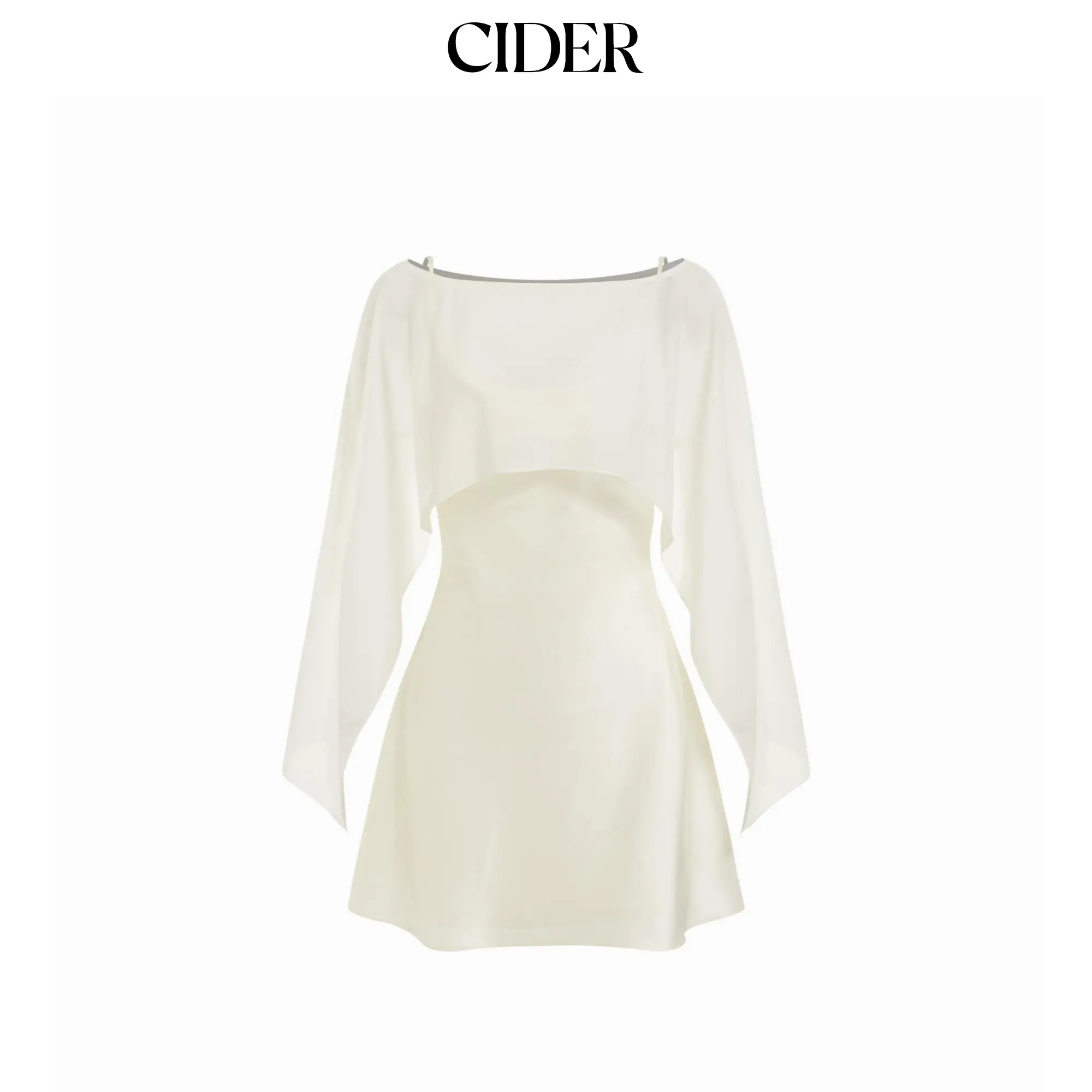 Cider Sheer Boat Neck Cape Top & Satin High Rise Mini Dress Set