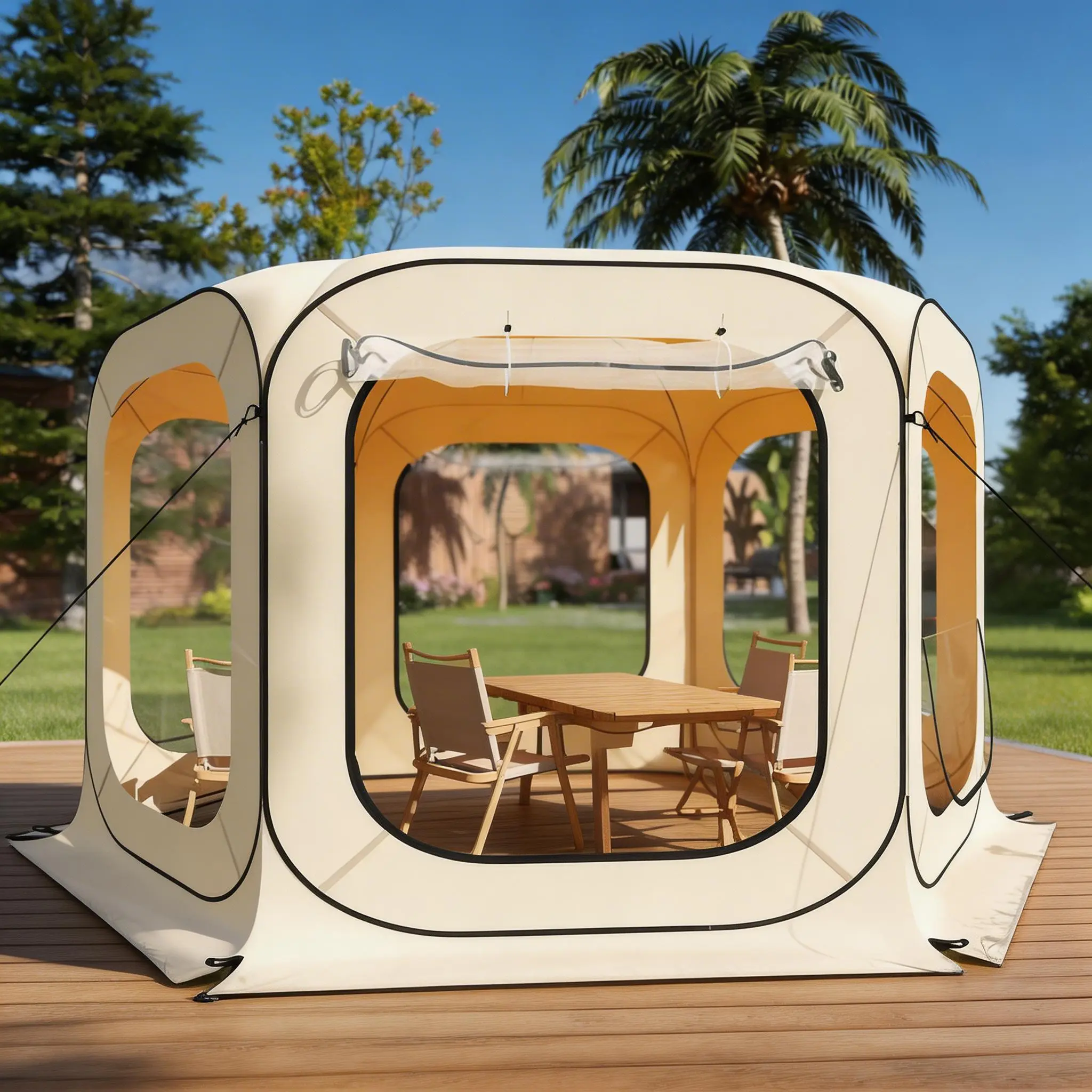 6X6 Ft Pop Up Sports Tent, Instant Tent Shelter, Rainproof Camping Sun Shelter Coldproof & Windproof, Outdoor All Weather Pop Up Tent for Patio, Backyard, Deck, Sports Events