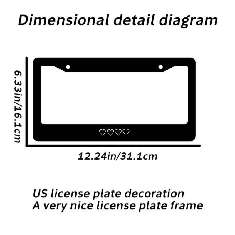 White Heart Design Aluminum License Plate Frame, Rust-Proof Universal Fit with Decorative Screws, 12. 2x6.. 3 Inch for Standard 2-Hole U. S. License Plates