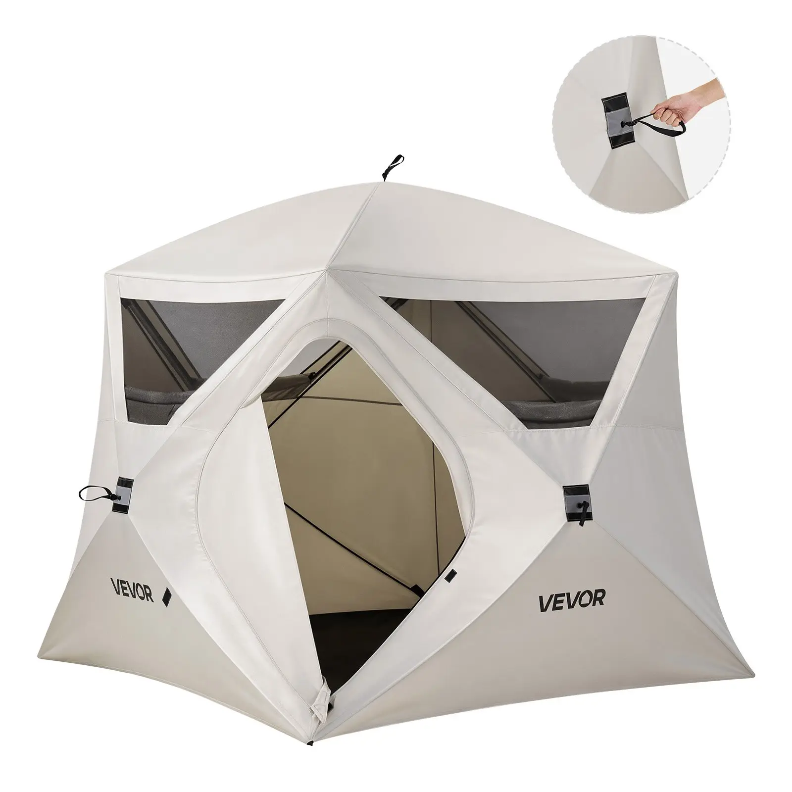 VEVOR Camping Tent, 4 Person Pop Up Instant Cabin Tent with Large Mesh Windows, 60 Seconds Easy Setup, Portable Cabin Hub Tents with Carry Bag for Family Outdoor Camping Hiking, Upgraded Ventilation