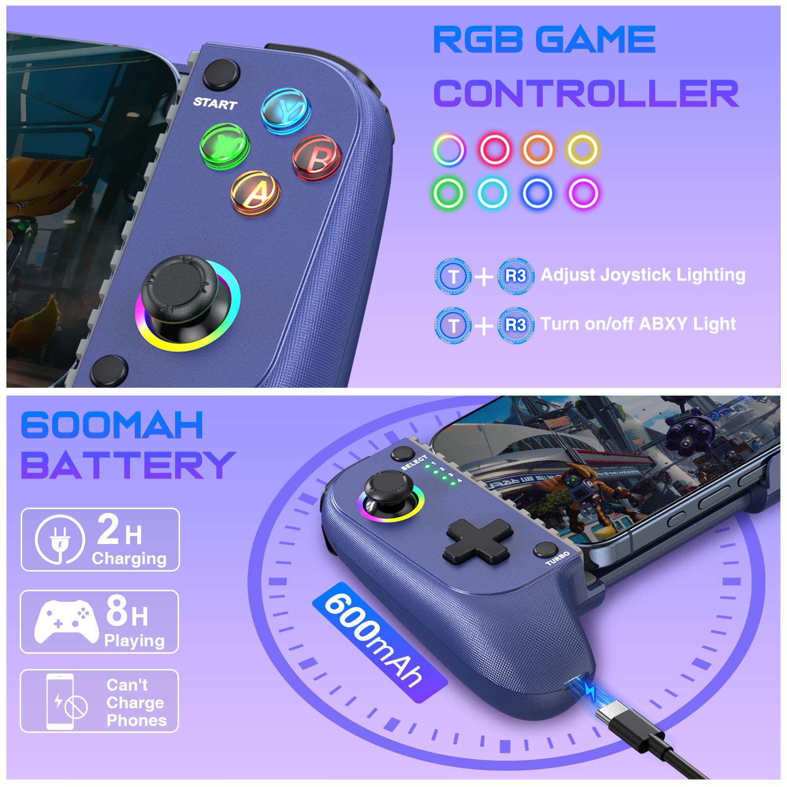 Cellphone Gamepad Wireless Game Controller with Hall Effect Joystick for iPhone/Android Mobile Phone Cloud Gaming