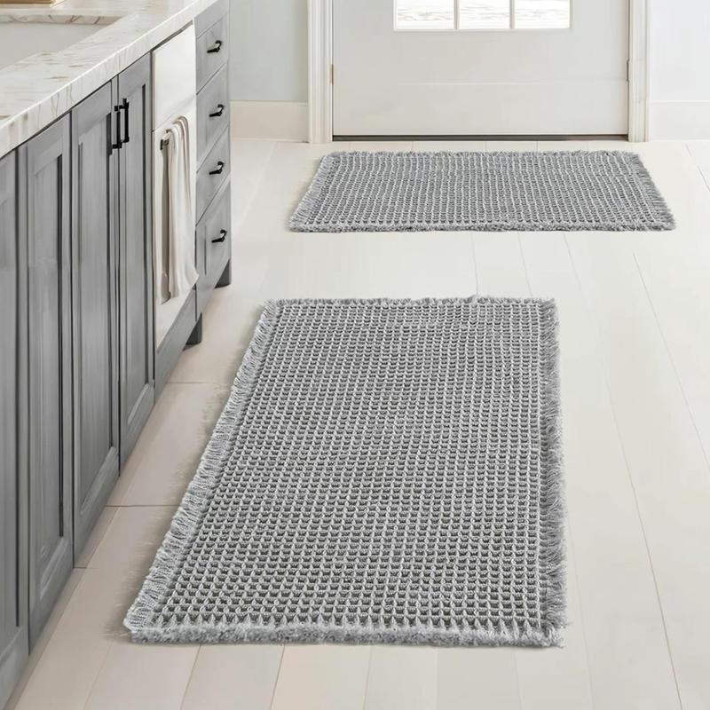 2pcs Anti-Slip Waffle Bathroom Mat Set, Non-Toxic Bath Rug & Door Mats, Absorbent Kitchen Floor Covering, Ideal for Wet Areas, Water Absorbent Mat