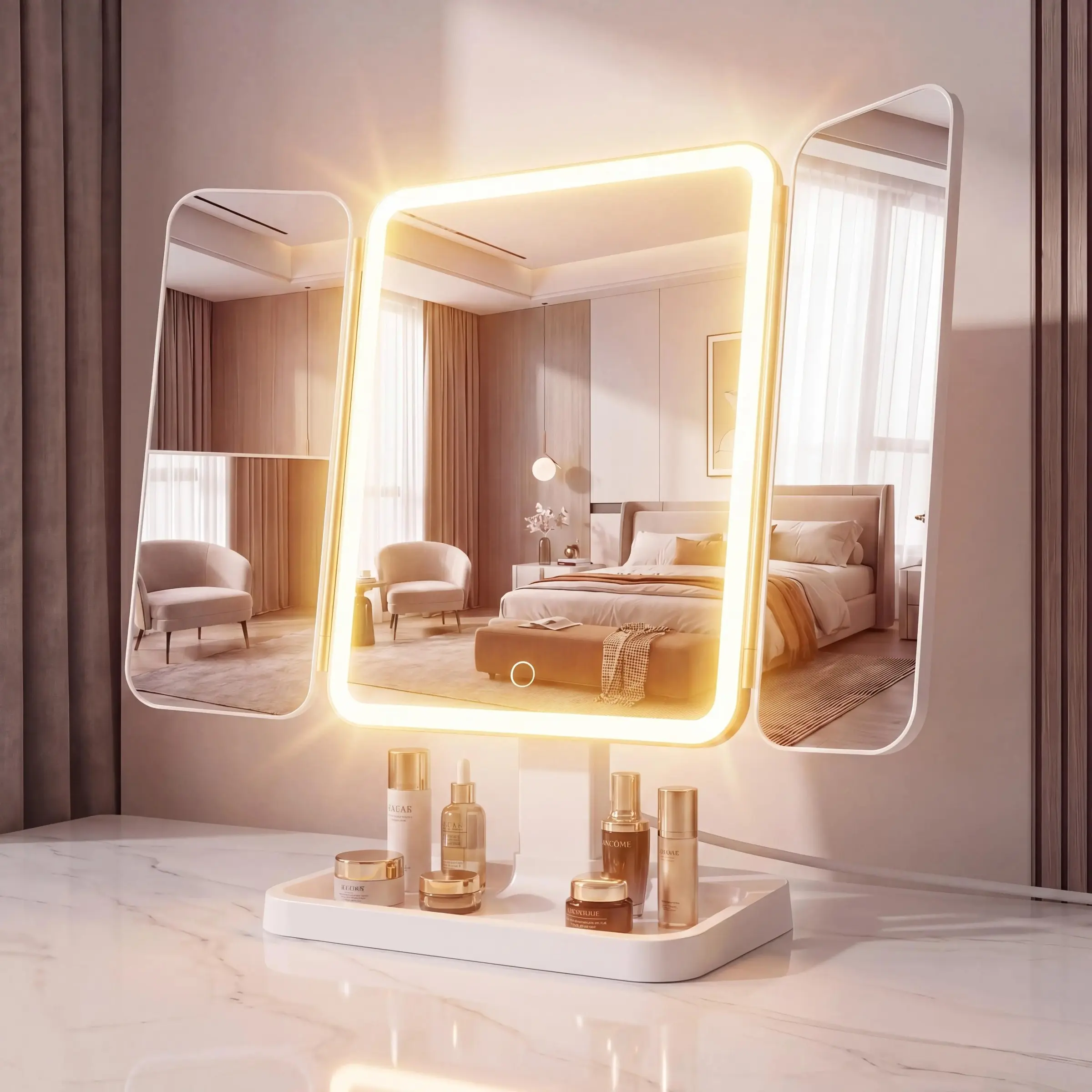 Foldable LED Makeup Mirror, 3 Light Modes, 2x/3x HD Magnification, Touch Dimming, 360° Rotatable, Portable, Gift Box, Ideal for Mom and Girlfriend