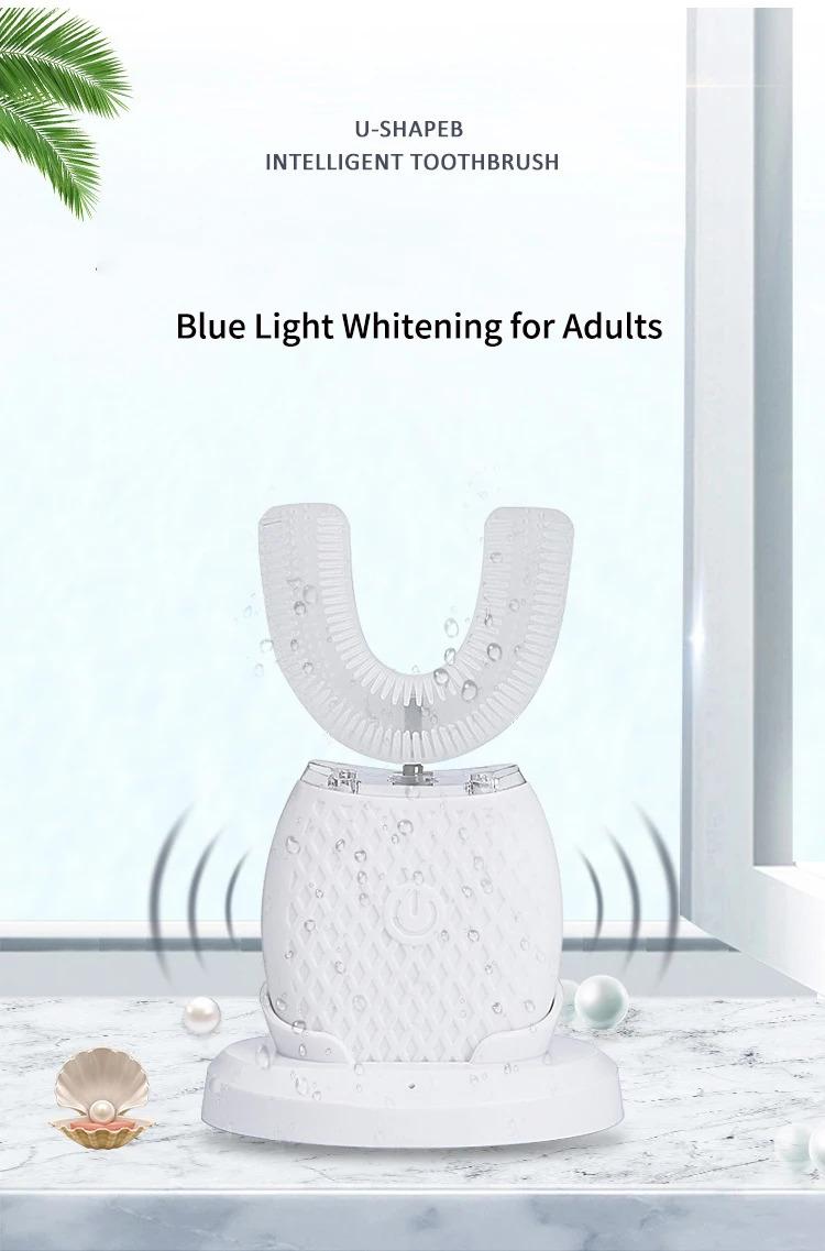 360° Ultrasonic Electric Toothbrush U Shaped for Adults Sonic Vibrations Tooth Brush with Charging Base Blue LED Light Whitening