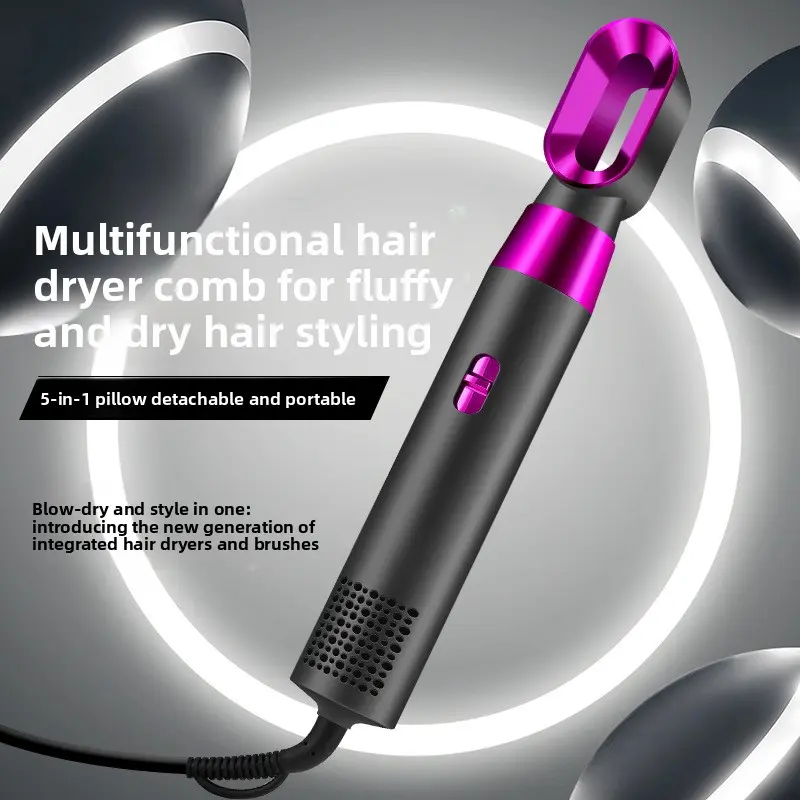 5-in-1 Hair Dryer Brush, Multifunctional Hot Air Brush, Automatic Straightener & Curler for Wet/Dry Hair, Volumizing Styling Tool