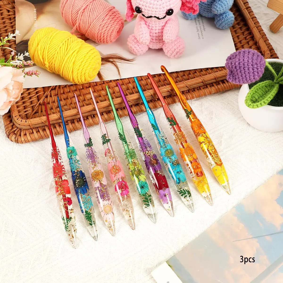 3Pcs Ergonomic Crochet Hooks Set, Crochet Kit, Crochet Tools, 2.0mm-6.0mm Aluminum Crochet Needles for Crocheting, Long Floral Handle-Super Shinny for DIY Crfats Blnaket Sweaters, Ideal & Beautiful Gifts for Mothers Crocheting Lovers Handicraft