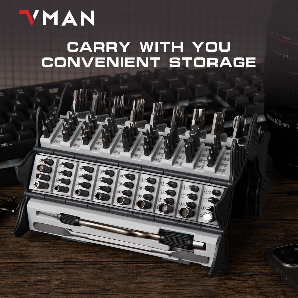 Vman Precision Multifunctional Screwdriver Set, 128-Piece Multi-Tool Kit with S2 Magnetic Bits, Portable Repair Tool Set for Computer, Phone, Watch, Electronics