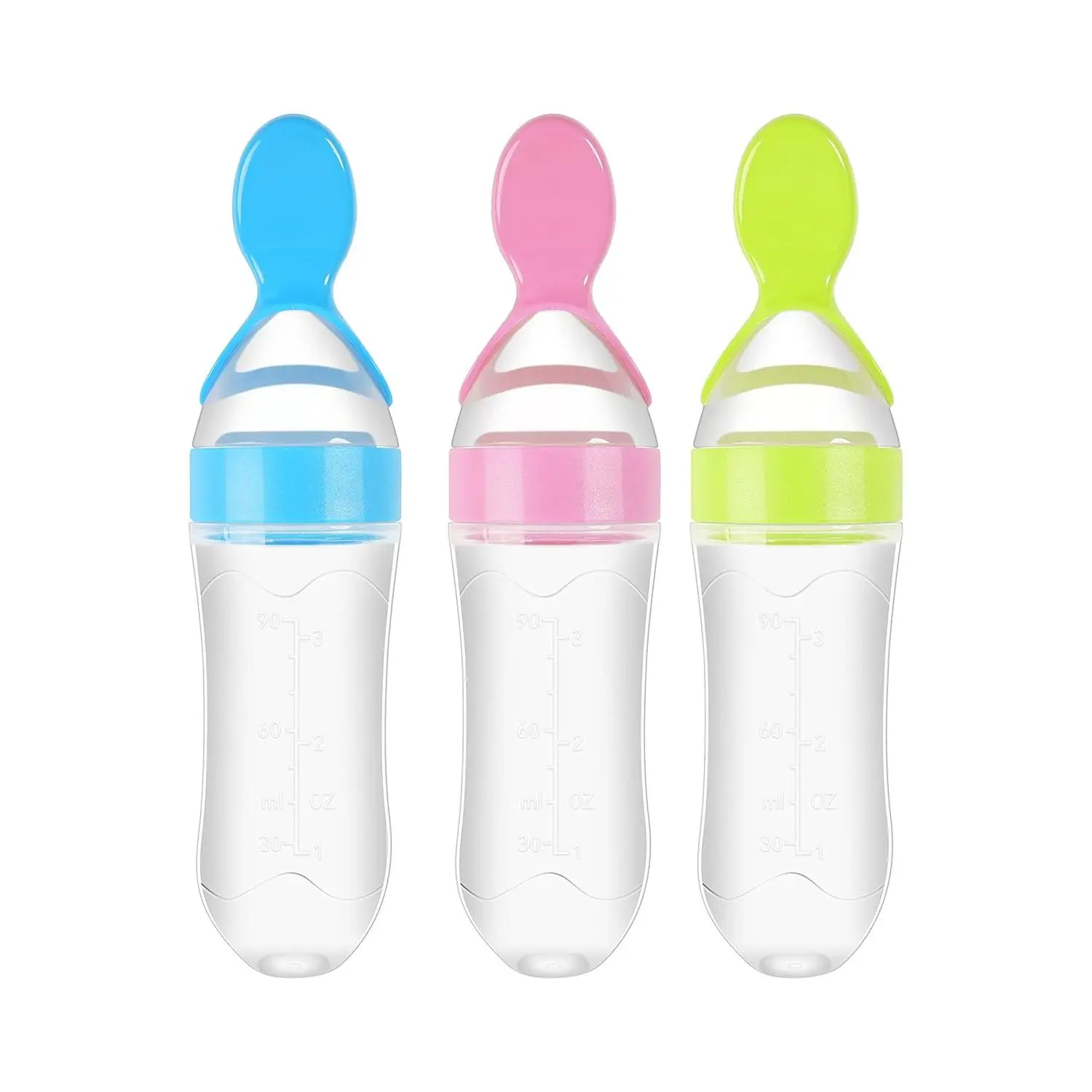 3 Pack Baby Food Feeder, 3 Oz Silicone Baby Feeder, 3 Colors Food Dispensing Spoon, Squeeze Spoon  Boys Girl Kids Toddlers