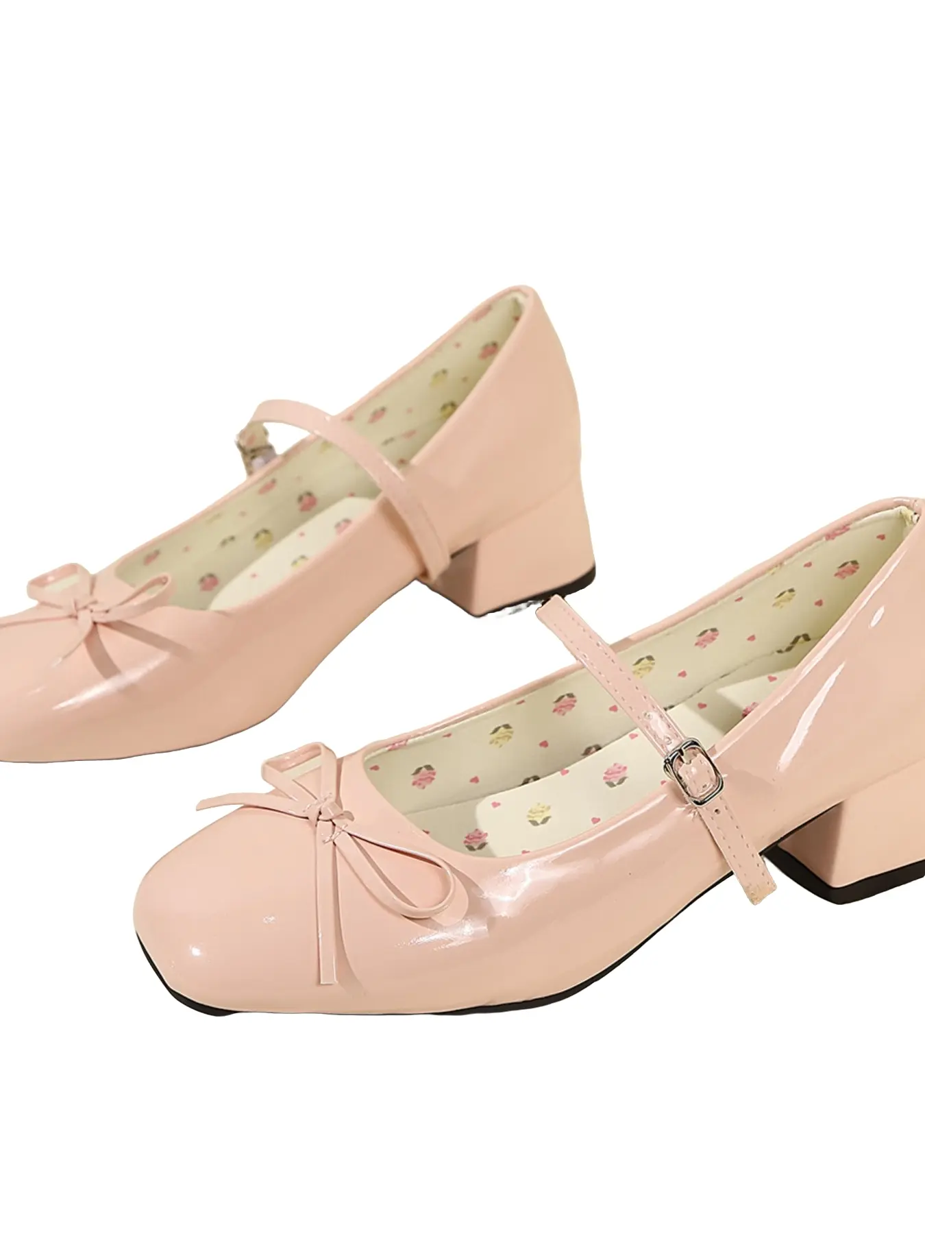 Sweet Bow Mary Jane Shoes for Women, Strap Heeled Low Top Casual Footwear, Elegant Style Single Shoe Design