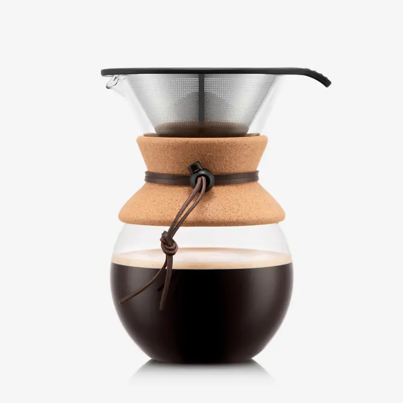 Bodum 34oz Pour Over Coffee Maker with Glass Carafe - High-Heat Borosilicate Glass, Reusable Stainless Steel Filter, Cork Grip, for Home Use, Made in Portugal