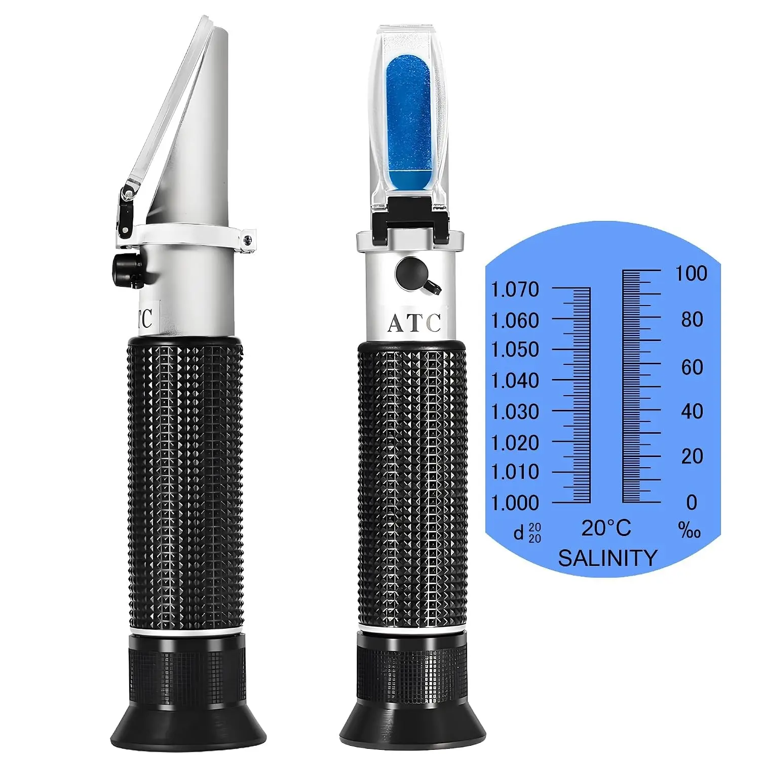 Seawater Salinity Refractometer, Automatic Temperature Compensation Salinity Hydrometer, 0-100ppt & 1.000-1.070 Salinity Specific Gravity Tester for Aquarium, Pool, Tank, Marine Fishkeeping