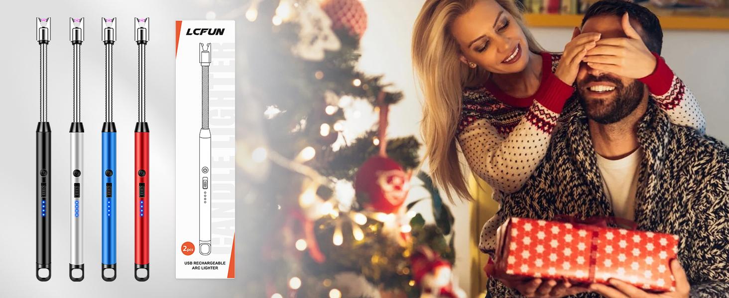 USB Rechargeable Electric Ignition Rod Wind Resistant Arc Shaped with LED Display for Barbecues Camping Fireplaces Random Color