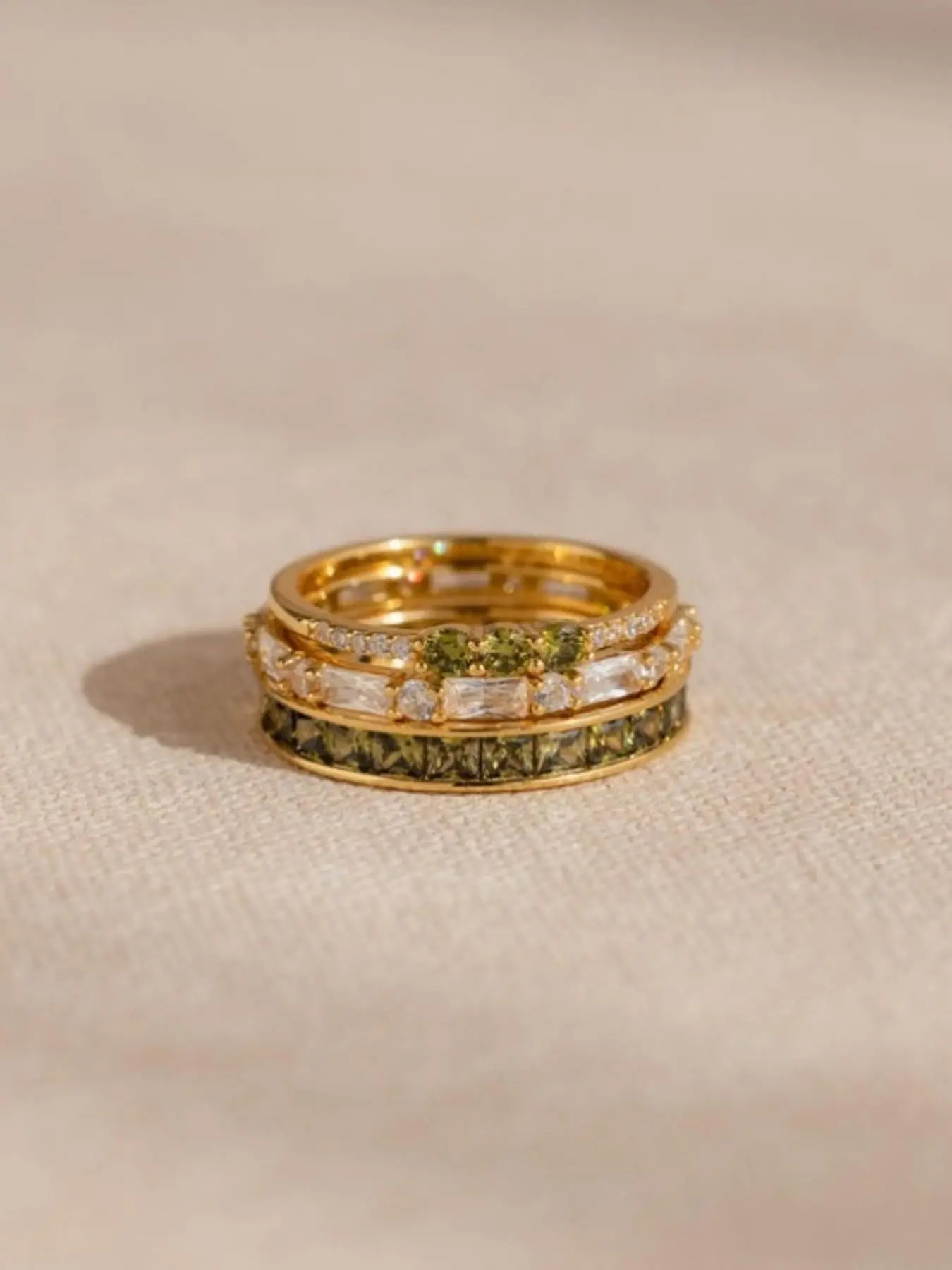 3-Piece Vintage Olive Stackable Rings Set for Women, Stackable Finger Rings, Elegant Engagement Wedding Anniversary Gift, Stylish Jewelry Collection, Statement Multi Ring