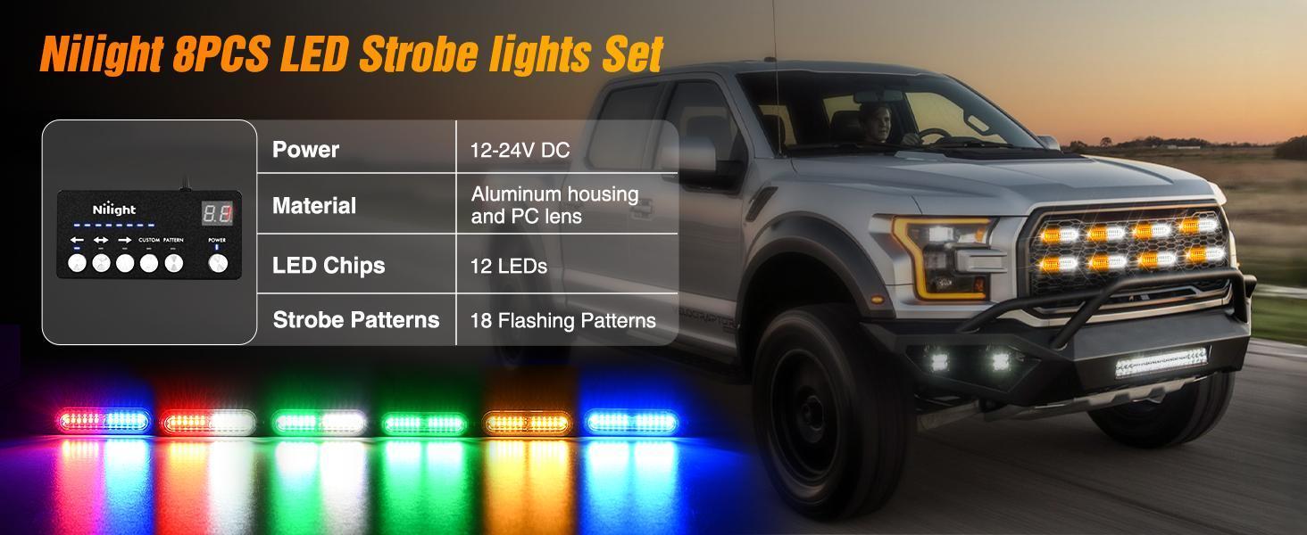 Nilight 8PCS 8x12 LED Surface Mount Strobe Lights, Aluminum Shell, 12v-24v Power, Sync Control, Free Wiring, High-Visibility Amber White LED Lights for Cars, Day/Night Safety Nilight 8PCS 8x12 LED Surface Mount Strobe Lights, Aluminum Shell, 12v-24v Power, Sync Control, Free Wiring, High-Visibility Amber White LED Lights for Cars, Day/Night Safety