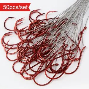 Avlcoaky 50pcs Circle Hooks Rigs Catfish Rig - 50pcs Circle Hooks with Leader Saltwater Fishing Circle Hook and Leaders 1/ 0-10/ 0 Heavy Duty Durable Fishing Gear Bass Catfishing Tackle