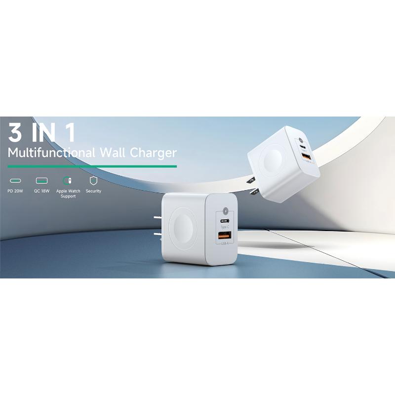 Watch Charger, Magnetic Wireless Charging Block with PD 23W USB-C Fast Charger, 3-in-1 Dual Port for Watch Series Ultra/SE/9/8/7/6, Phone 16/15/Pro Max,iPad Pro/Air, White