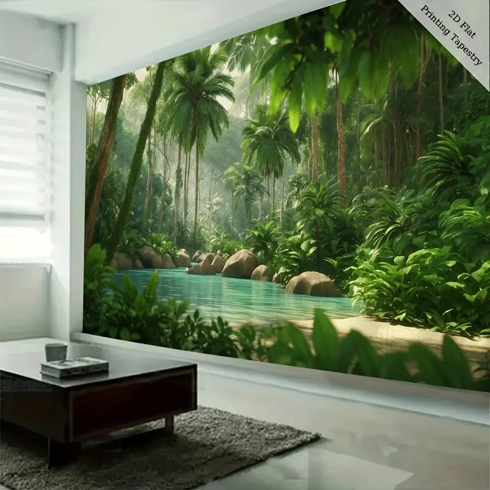 2D Flat Tropical Jungle Banner | Lush Green Rainforest & Exotic Plant Backdrop | Single-Sided Polyester | Metal Grommets for Easy Hanging | Perfect for Living Room, Bedroom, Photography, Party & Nature-Themed Decor