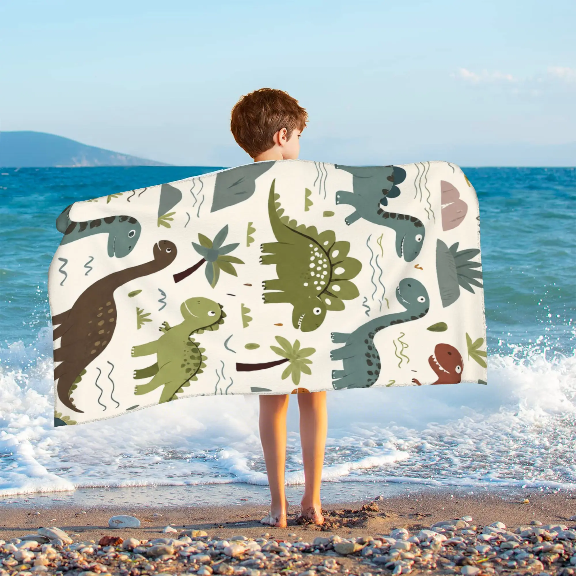 Kids Bath Towel Dinosaur Print Microfiber Beach Towel Super Absorbent Soft Skin-Friendly Fluffy Multi-Purpose Blanket for Toddlers Children 50x100cm