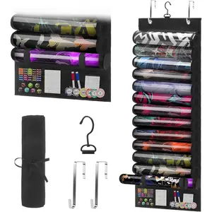 Playmat Tube Storage Bag, Hangable Playmat Holder with 2 Hooks & Mesh Pockets, Playmat Case for MTG/TCG/RPG, Fits 12+1 Game Mats with Transparent PVC Slots (12 Tubes)