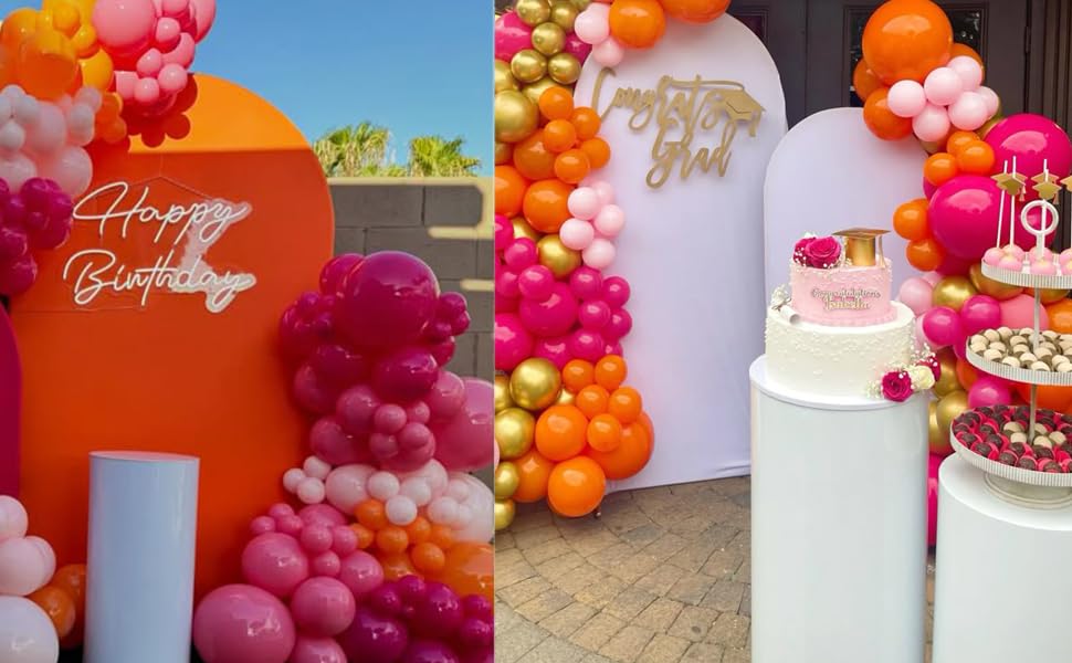 139Pcs Pink and Orange Balloons Garland Arch Kit, Pink Orange Metallic Gold Party Balloons For Birthday Wedding Tropical Party Supplies Summer Party Decorations
