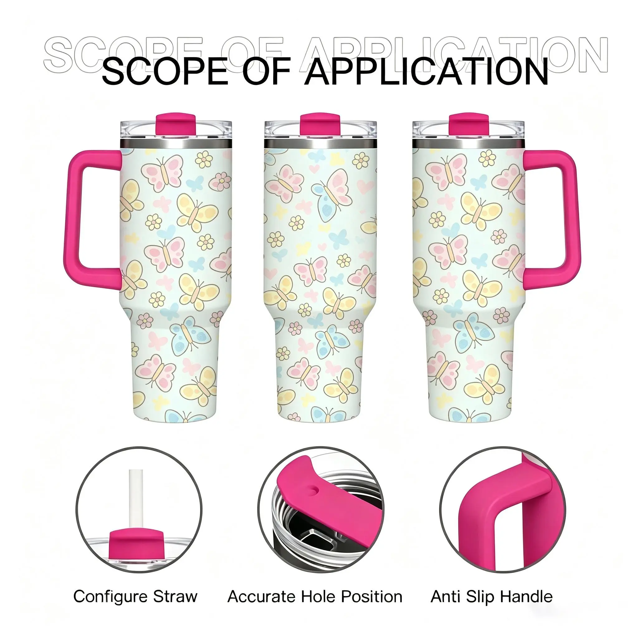 40-oz Stainless Steel Insulated Vacuum Flask Tumbler, Spring Macaron Butterfly Floral White Kitchen Drinkware with Soft Light Insect Patterns, Ideal for Daily Commuting & Outdoor Use Stranger Things Mug Dr Pepper