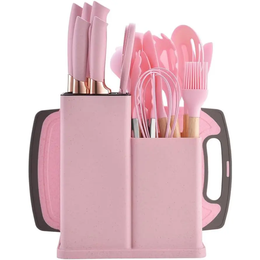 19 count Kitchenware Utensils and  Set- Includes: 9 count  Cooking Utensils- 6 count  Stainless Steel Chef -  -Whisk Tongs and  Board