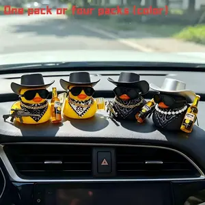 4pcsCowboy Duck Themed Car Ornaments, Car Interior Ornaments, Unique Car Accessories, Gangster Rubber Duck with Beer and Gun Details, Truck Cab Decorations, The Must-Have Gift for Car Enthusiasts and Truck Drivers This Year
