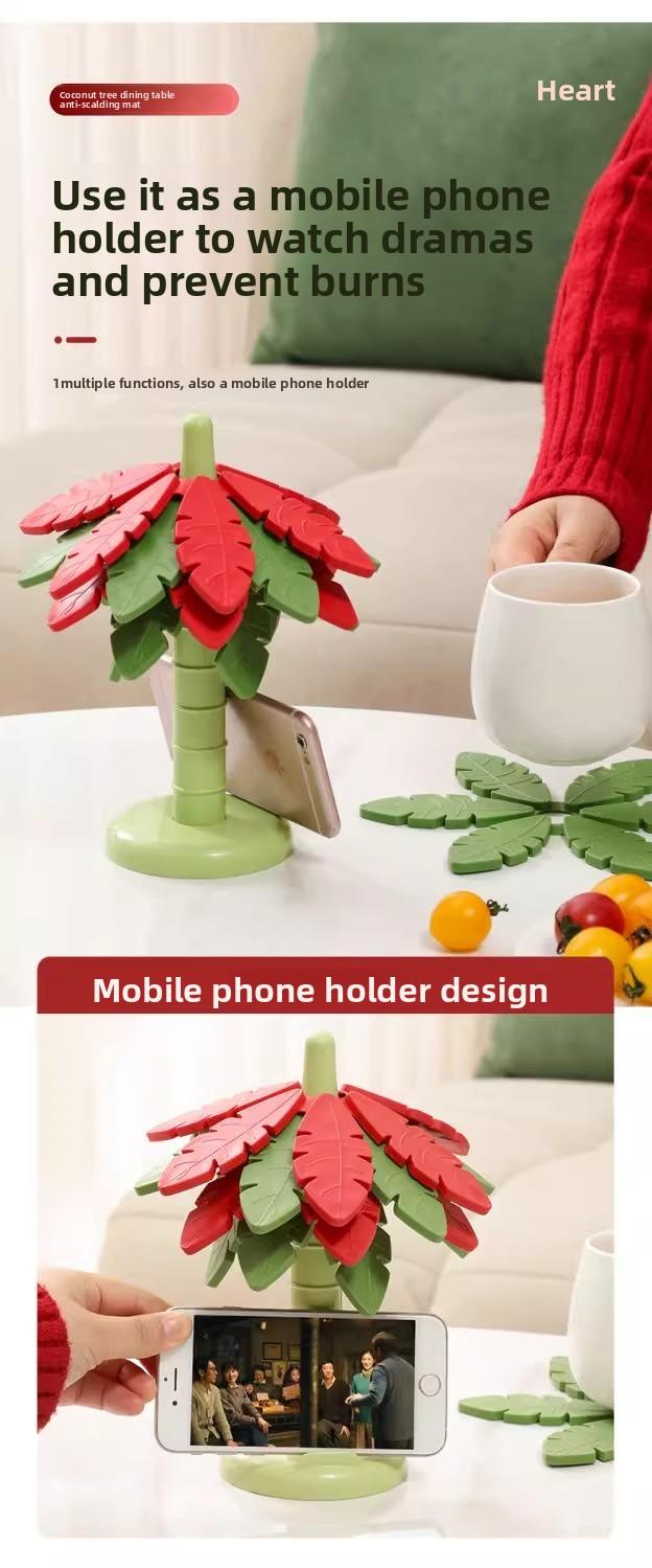 Creative Leaf Coasters Set - Thickened Heat Resistant Pads for Kitchen Foldable Anti-Scald Mat for Bowls Pots Mugs High Aesthetic Design Food Grade 299°C