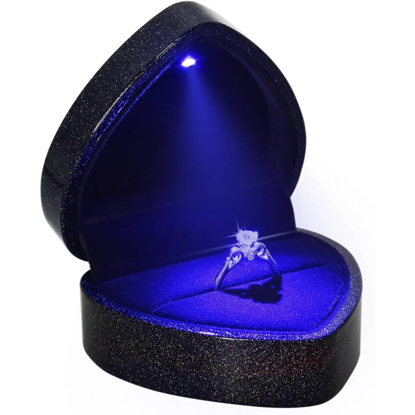 LED Lighted Ring Box, Heart Shaped  Sky Engagement Ring Case |  for Wedding, Proposal, Anniversary, Ceremony, and  Giving, Light Up Every Sparkle, Protect The