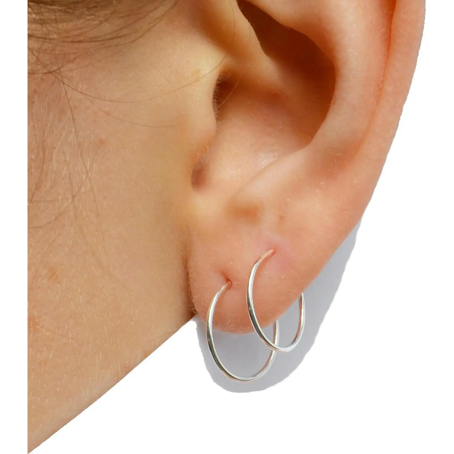 Solid 925 Sterling Silver Medium Thin Hoop Earrings for Women - Endless Huggie Sleeper Earrings for Sleep, Small Dainty Tiny Hoops, Handmade in FL(Gift)