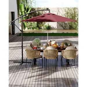 10FT 360° Rotatable Offset Cantilever Patio Umbrella with Included Cross Base, Infinite Adjustable Tilt and 8 Wind Resistant Reinforced Ribs, Fade Proof UPF UV Block Canopy, Large Outdoor Sun Parasol for Backyard Garden Pool Deck