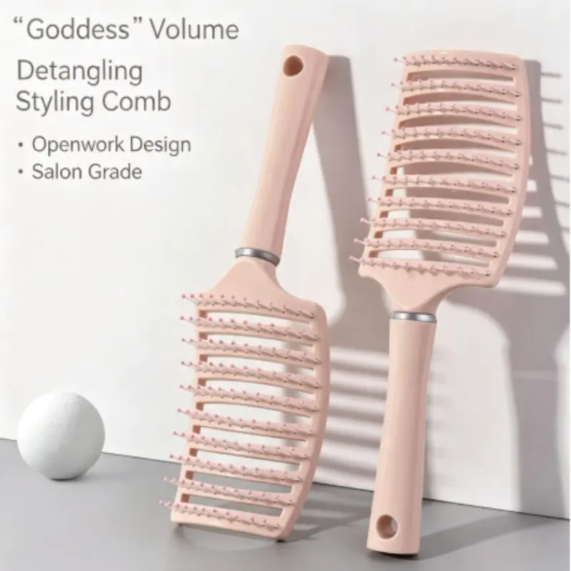 Bone Comb High Forehead Volumizing Hair Brush for Women, Long Curly Hair Styling Large Bent Comb, Scalp Massage Comb