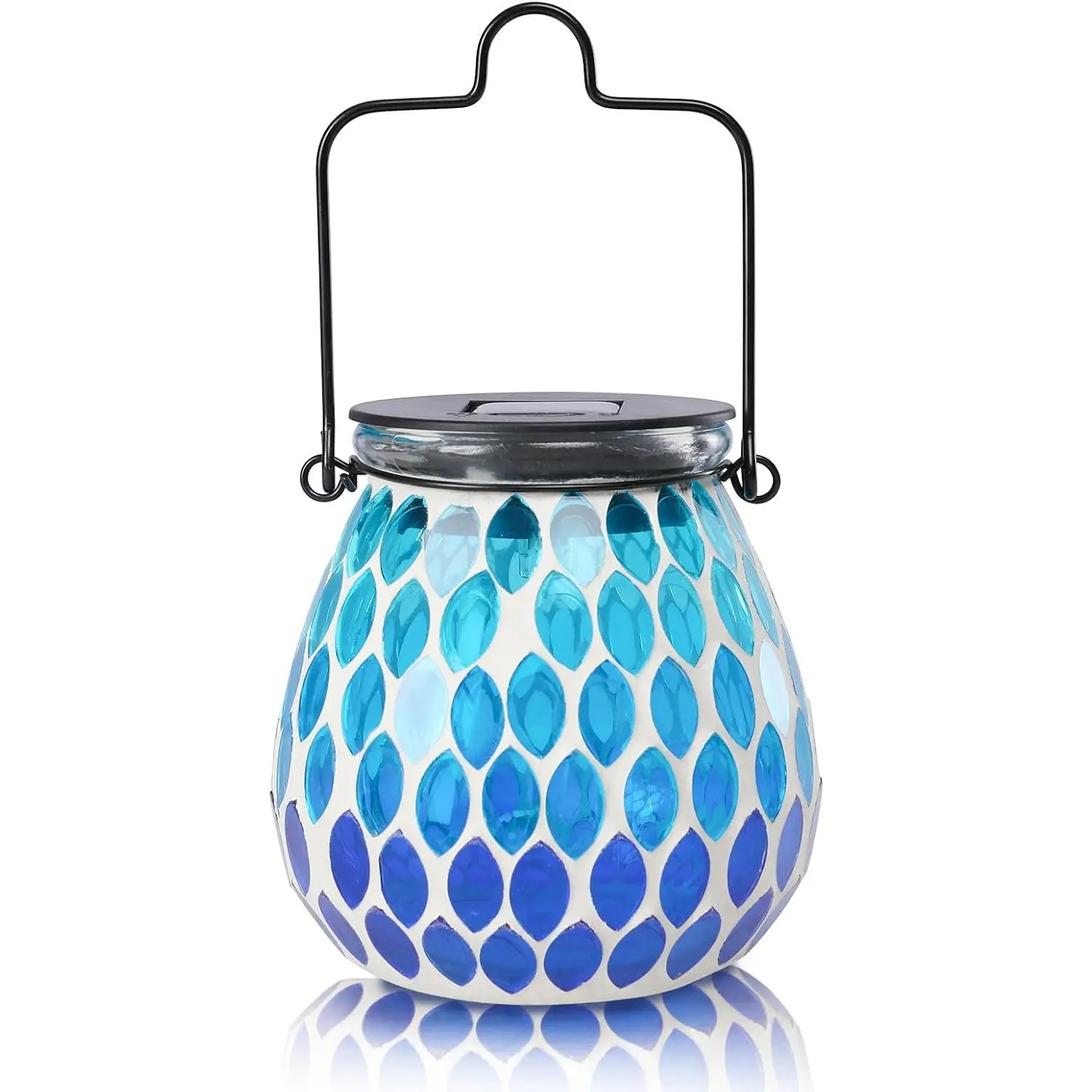Modern Hollow Glass Solar Mosaic Lanterns - Solar Outdoor Lights for Garden, Patio Holiday Party Decorations, Blue