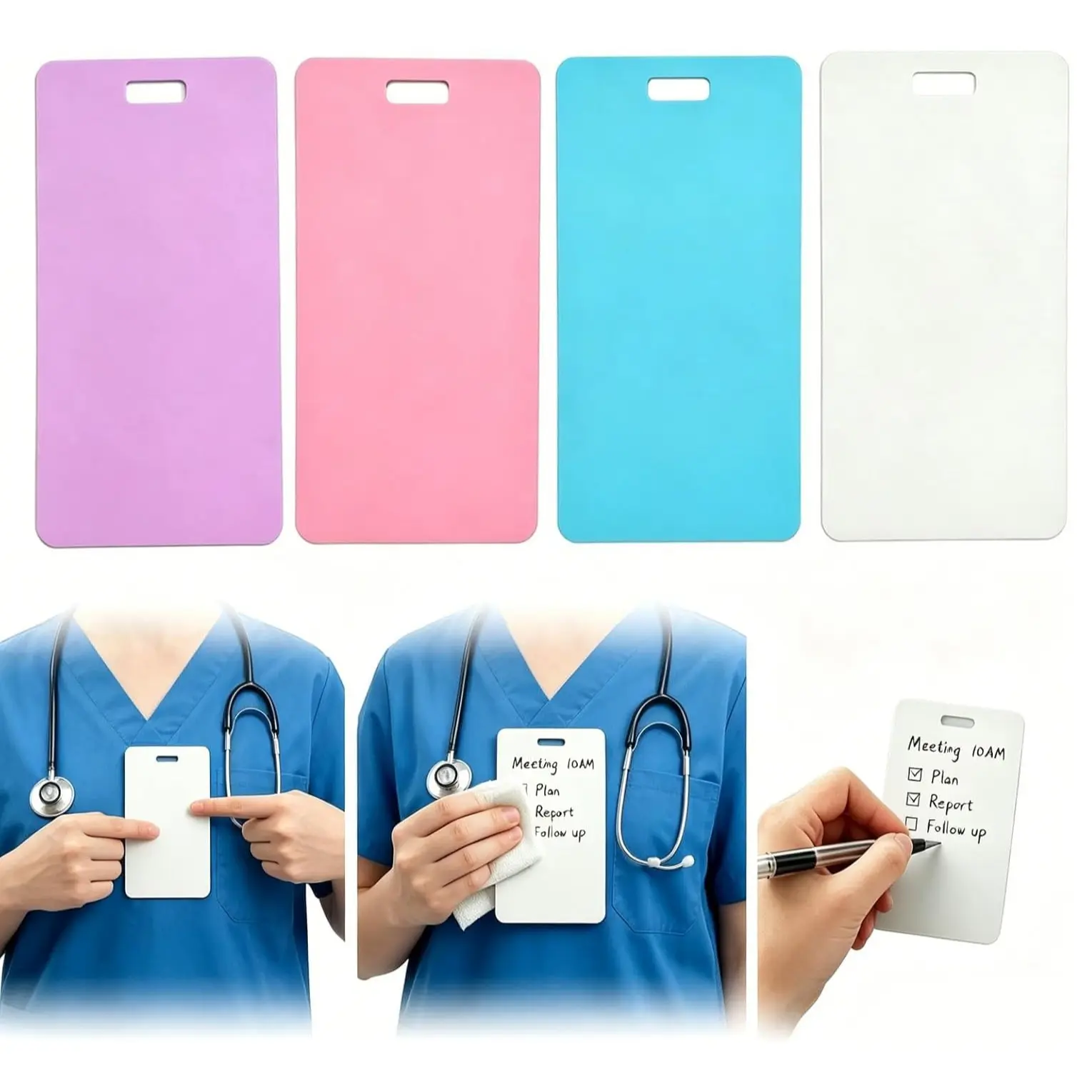 Silicone erasable badge sticky notes, Reminders, available in horizontal and vertical orientations, reusable erasable badge notebook, ballpoint pen writing & alcohol erasing, Wipe clean, fade-resistant & blur-free, Id Badges