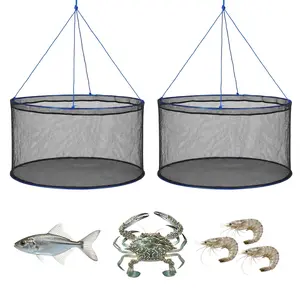 【DealsForYouDays】VEVOR Foldable Fishing Net, Landing Fishing Pier Nets, Portable Drop Net for Pulling up Fish, Durable and Fish-friendly, with Rope and Storage Bag, for Minnows, Crawfish, Shrimp, Crab