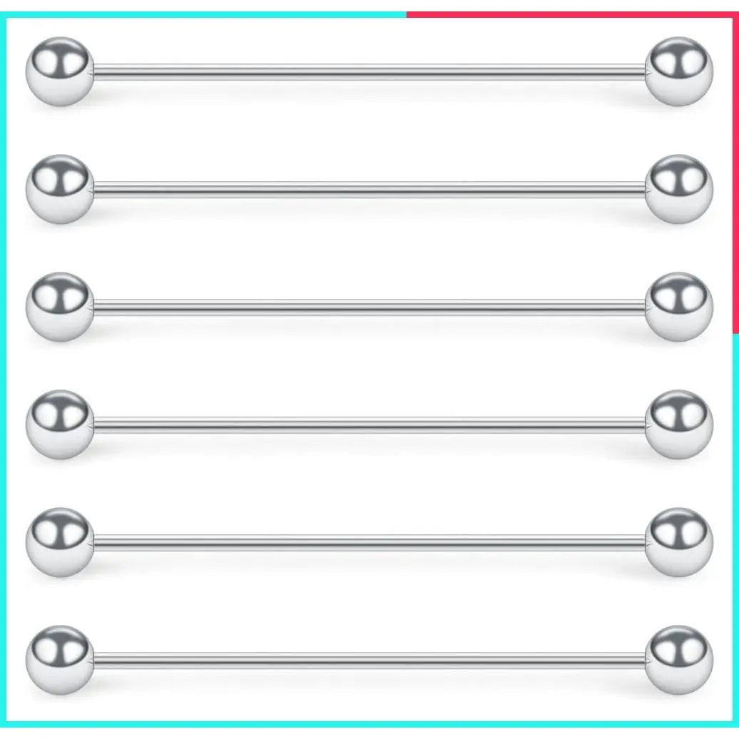 6PCS 16G Industrial Barbell Cartilage Earrings Body Piercing Jewelry 28mm 32mm 35mm 38mm 40mm