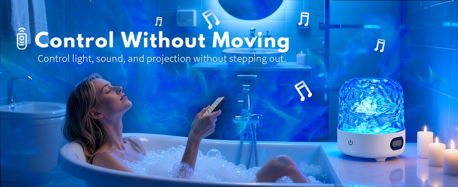 Shower Light with Bluetooth Speaker, Waterproof Shower Lamp with White Noise, 16 Colors Ocean Wave Projector Light with Remote & Touch Control, Music Lamps for Inside Shower Bathroom Bathtub