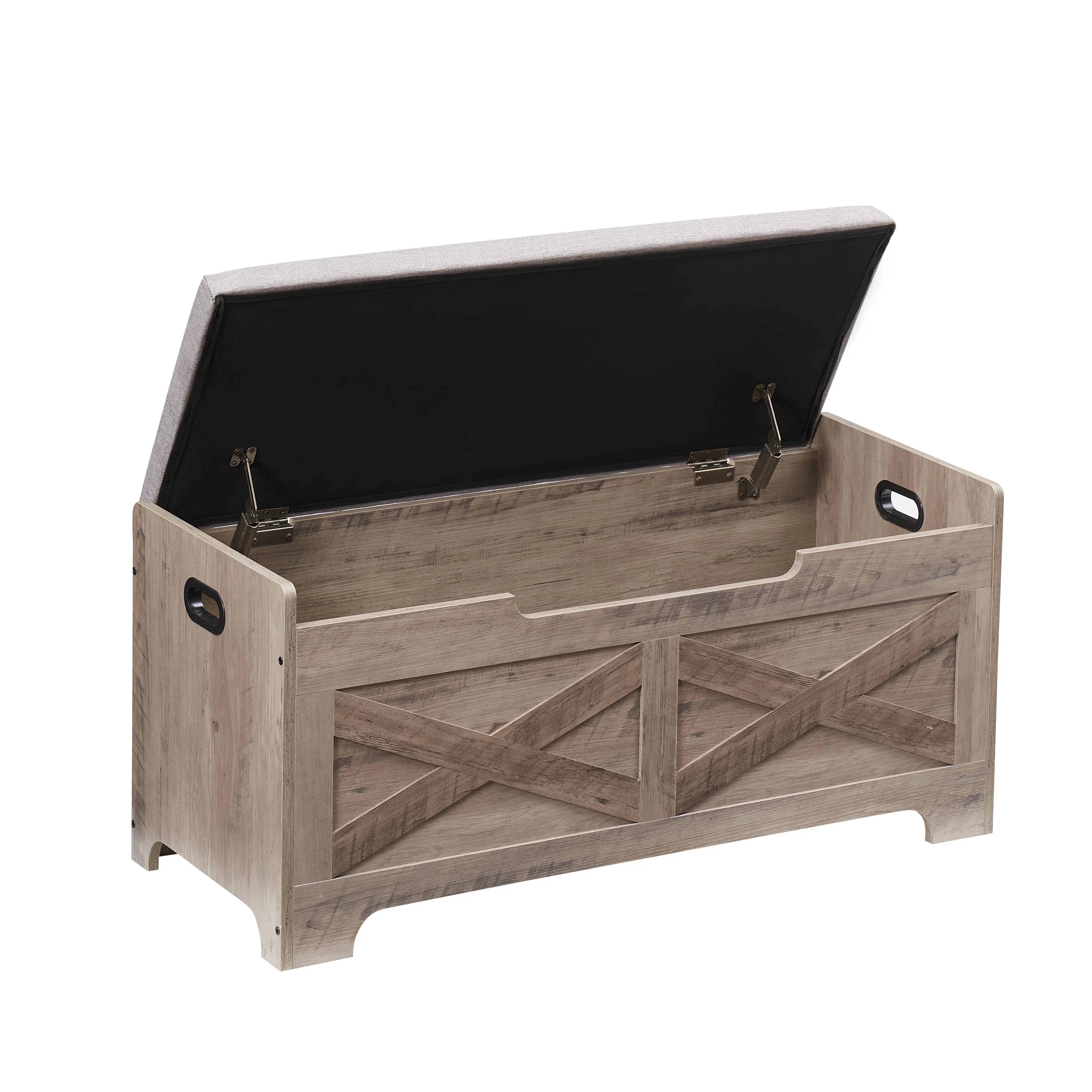 Modern Farmhouse Shoe Bench – Wooden Lift-Top Storage Chest with Safety Hinges – Multi-Purpose Entryway, Bedroom, Living Room or Hallway Use – Light Ivory & Grey