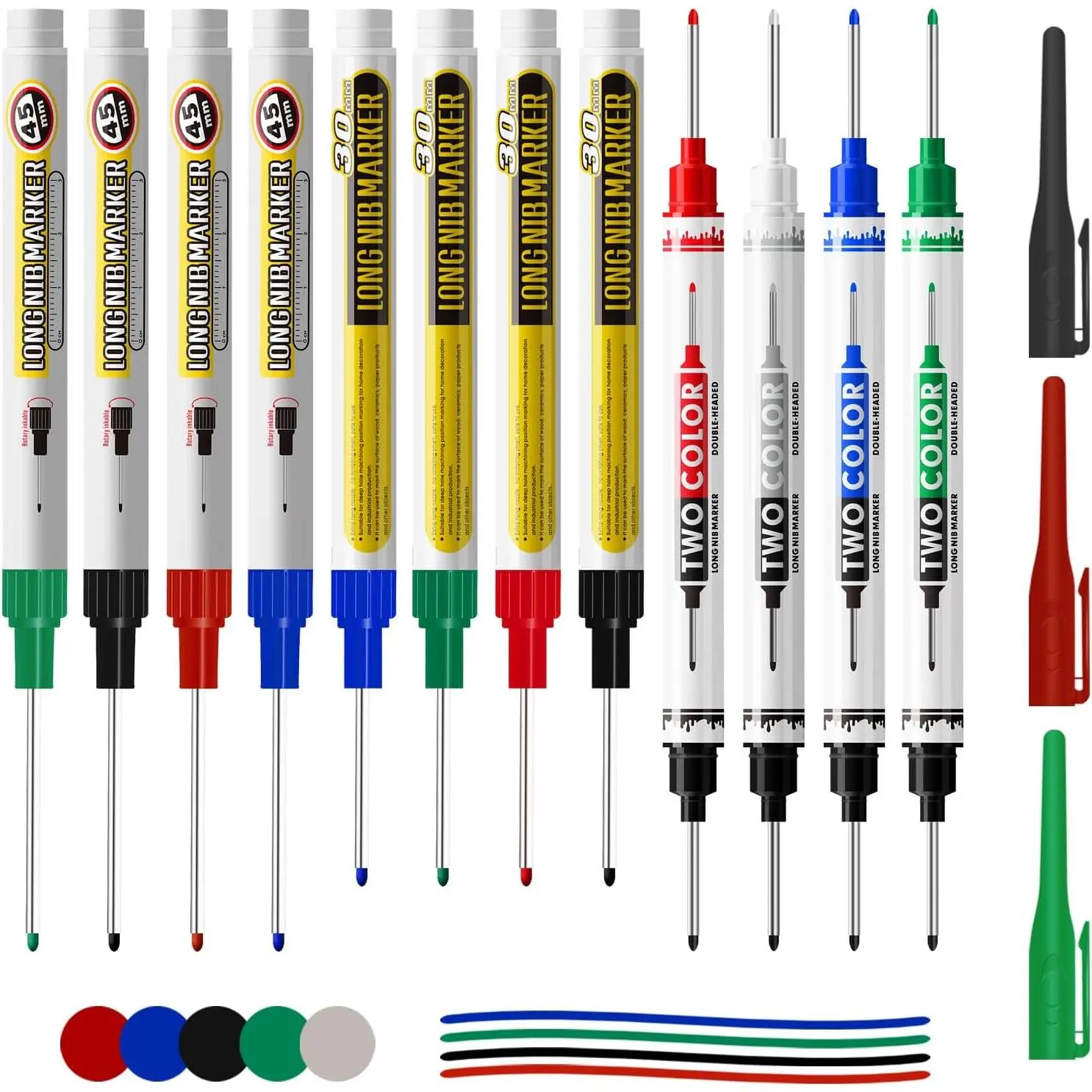 12 count Multi-Purpose Long  Deep Hole Marker Pens, Long Nib Marker For Metal, Quick Dry  Colorful Carpenter Pen Markers For Construction Bathroom Woodworking, 5 Color Set (Double-Heade)