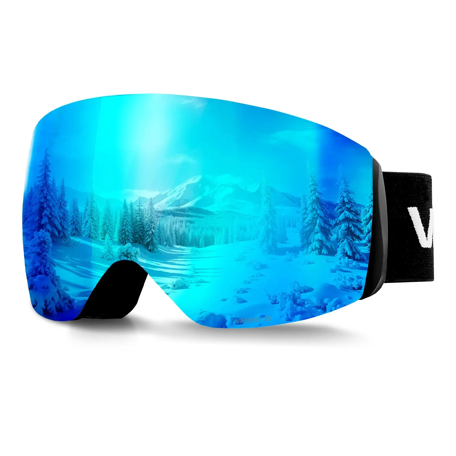 VEVOR Frameless Spherical Ski Goggles, Blue Revo Coated Detachable Lens, OTG Anti-Fog UV Protection, TPU Frame, Breathable Ventilation, Elastic Strap, Eye Strain Reduction for Men Youth Skiing, Snowboarding