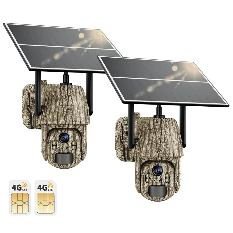 Cellular Trail Camera 3rd Generation 4G LTE with Solar Panel, Live Video Game Camera Include SIM Card with 360 °   Pan Tilt, Motion Activated, 2K Color Night Vision, No Wi-Fi, IP65 for Wildlife Outdoor, Solar